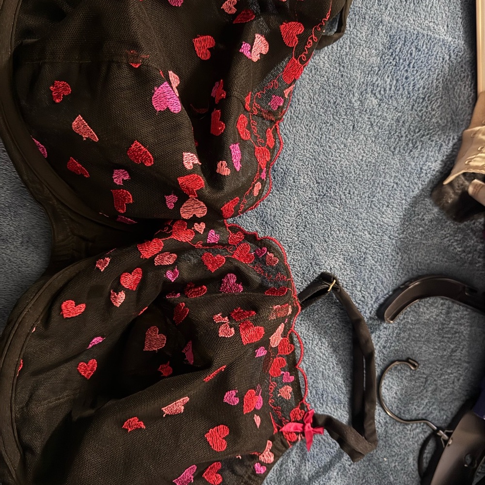 Black Bra with Red and Pink Heart Accents